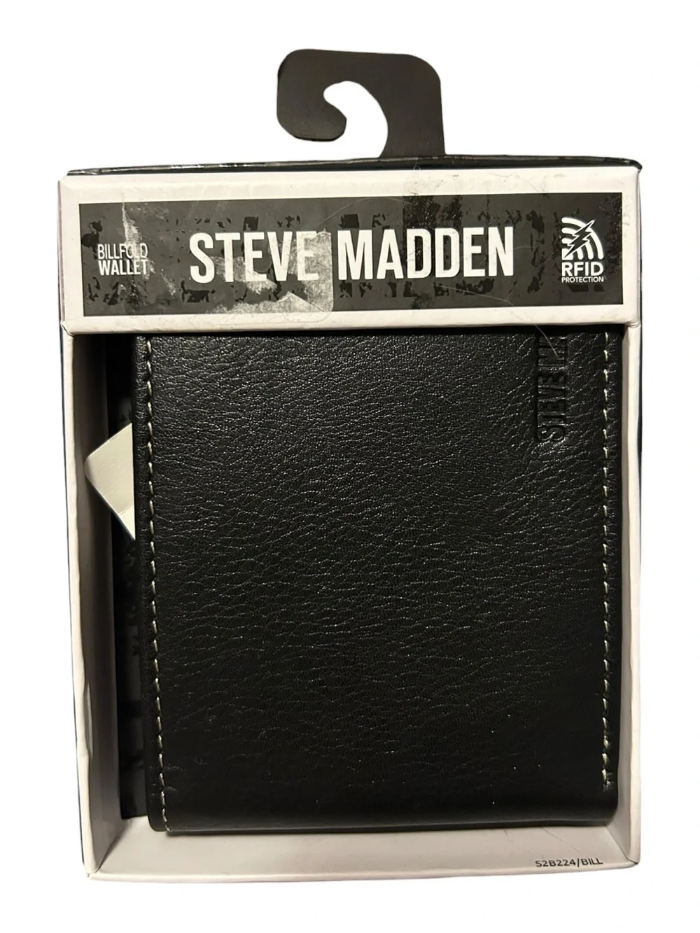 Steve Madden Black Leather Men's Bi-Fold Card Wallet
